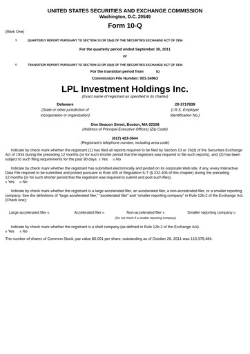 Thumbnail LPL Financial
 Quarterly Report 2011-q3