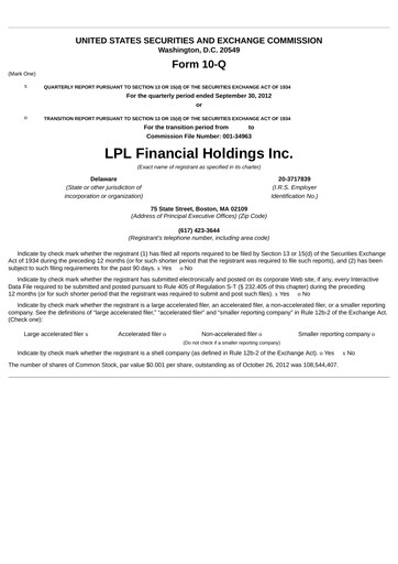 Thumbnail LPL Financial
 Quarterly Report 2012-q3