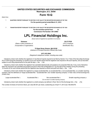 Thumbnail LPL Financial
 Quarterly Report 2013-q1