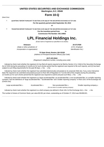 Thumbnail LPL Financial
 Quarterly Report 2014-q3