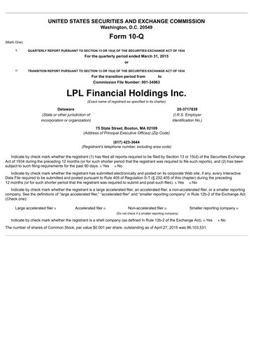 Thumbnail LPL Financial
 Quarterly Report 2015-q1