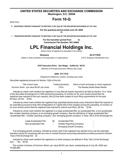 Thumbnail LPL Financial
 Quarterly Report 2020-q2