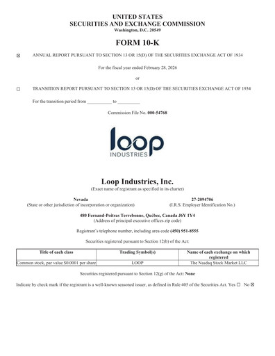 Vorschaubild Loop Industries
 Jahresbericht 2026