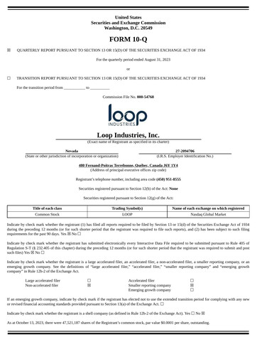 Thumbnail Loop Industries
 Quarterly Report 2024-q2