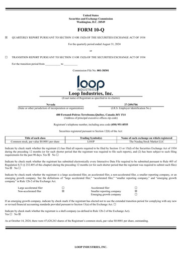 Thumbnail Loop Industries
 Quarterly Report 2025-q2