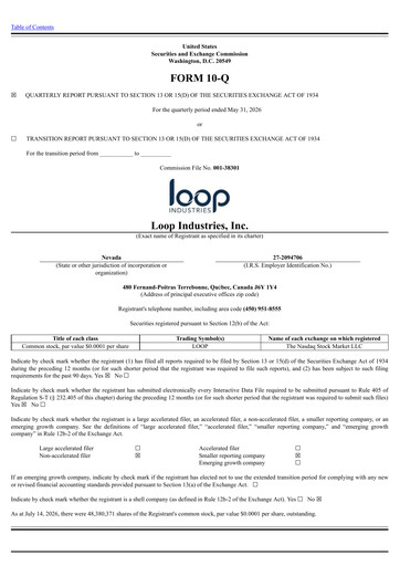 Thumbnail Loop Industries
 Quarterly Report 2027-q1