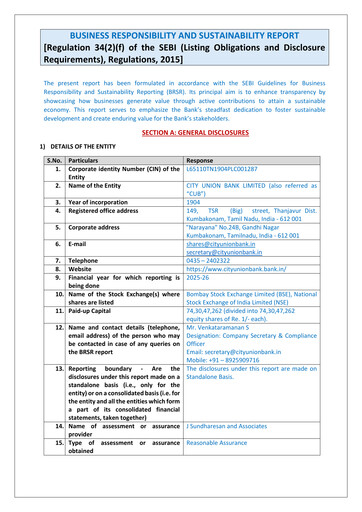 Thumbnail City Union Bank
 ESG Report 2025-2026