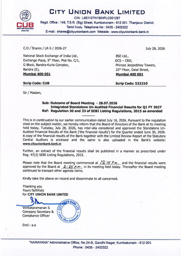 Miniature City Union Bank
 Rapport trimestriel 2026-q1