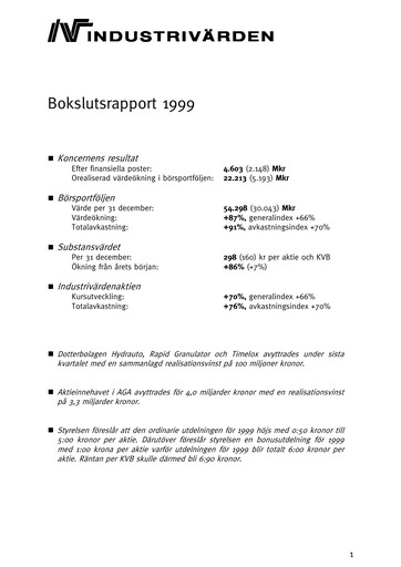 Thumbnail Industrivarden Financial Report 1999