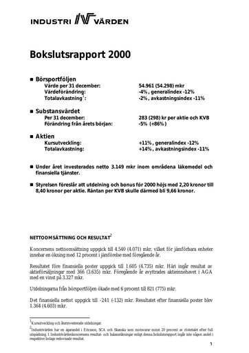 Thumbnail Industrivarden Financial Report 2000