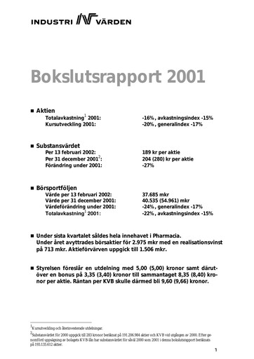 Thumbnail Industrivarden Financial Report 2001