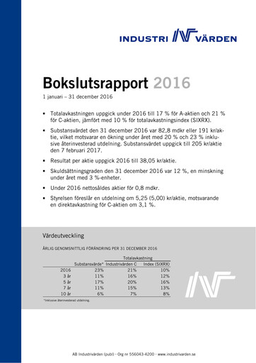 Thumbnail Industrivarden Financial Report 2016