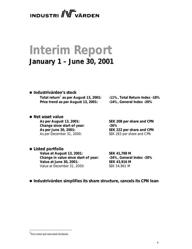 Thumbnail Industrivarden Half-year Report 2001-h1