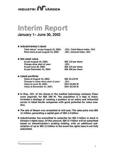 Thumbnail Industrivarden Half-year Report 2002-h1
