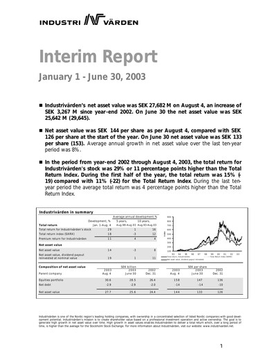 Thumbnail Industrivarden Half-year Report 2003-h1