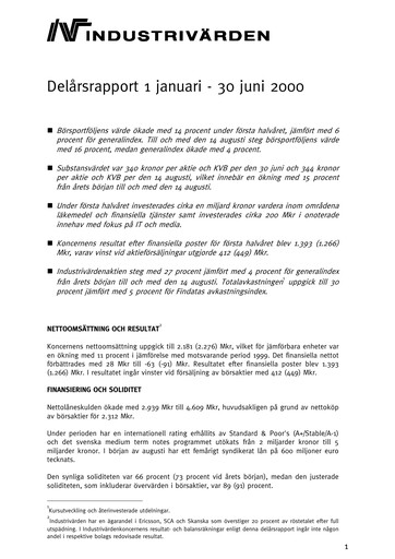 Thumbnail Industrivarden Half-year Report 2000-h1