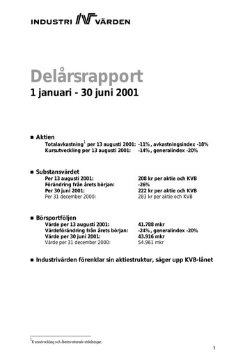 Thumbnail Industrivarden Half-year Report 2001-h1