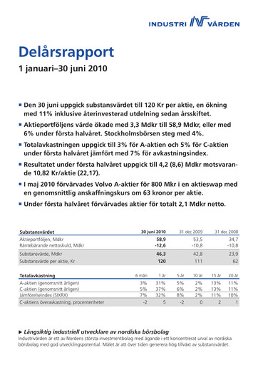 Thumbnail Industrivarden Half-year Report 2010-h1
