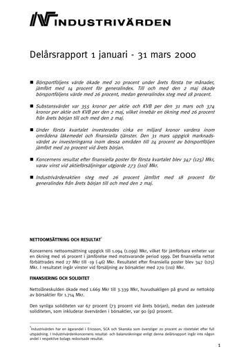 Thumbnail Industrivarden Quarterly Report 2000-q1