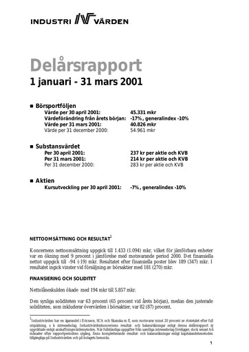 Thumbnail Industrivarden Quarterly Report 2001-q1