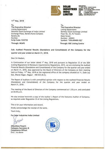 Thumbnail Solar Industries India Quarterly Report 2018-q4