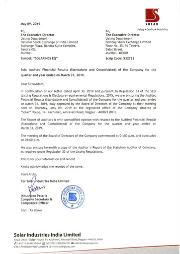 Thumbnail Solar Industries India Quarterly Report 2019-q4