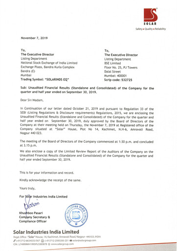 Thumbnail Solar Industries India Quarterly Report 2020-q2