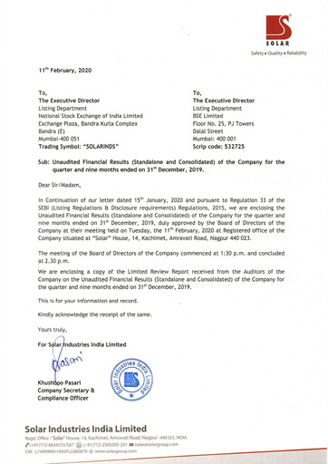 Thumbnail Solar Industries India Quarterly Report 2020-q3