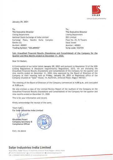 Thumbnail Solar Industries India Quarterly Report 2021-q3
