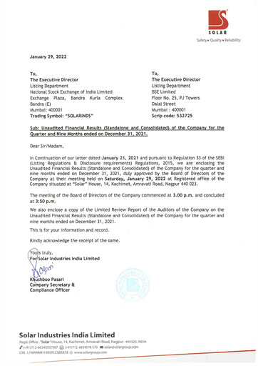 Thumbnail Solar Industries India Quarterly Report 2022-q3
