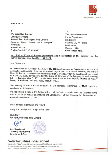 Thumbnail Solar Industries India Quarterly Report 2022-q4