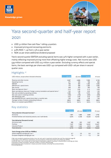 Thumbnail Yara International
 Quarterly Report 2021-q2