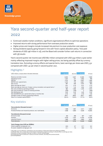 Thumbnail Yara International
 Quarterly Report 2022-q2