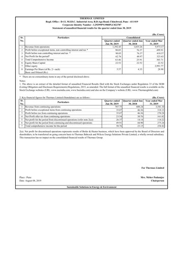 Thumbnail Thermax Quarterly Report 2019-q1