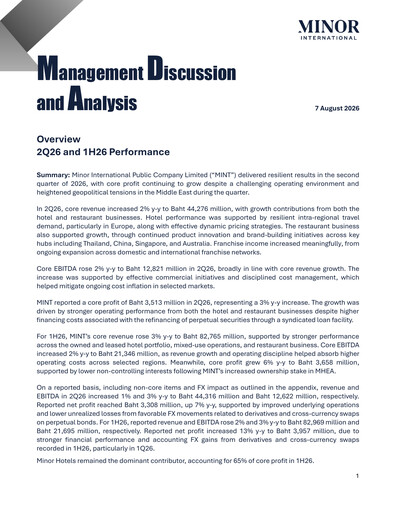Thumbnail Minor International Quarterly Report 2026-q2