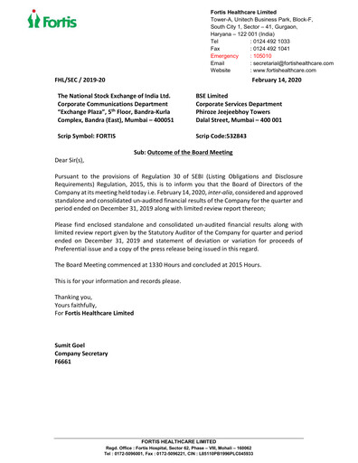 Thumbnail Fortis Healthcare Quarterly Report 2019-q3
