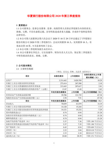 Vorschaubild Hua Xia Bank Quartalsbericht 2020-q3