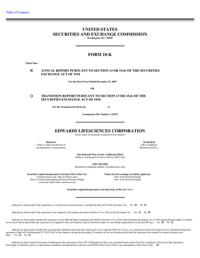 Thumbnail Edwards Lifesciences Annual Report 2009