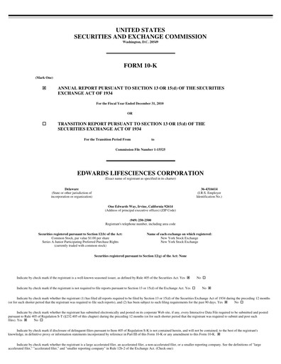 Thumbnail Edwards Lifesciences Annual Report 2010