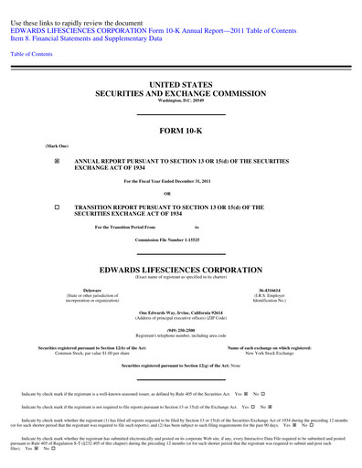 Thumbnail Edwards Lifesciences Annual Report 2011