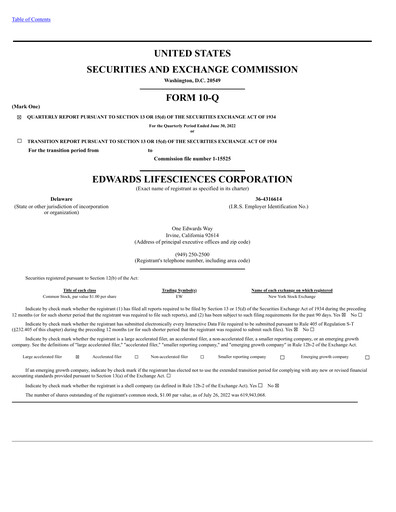 Vorschaubild Edwards Lifesciences Quartalsbericht 2022-q2