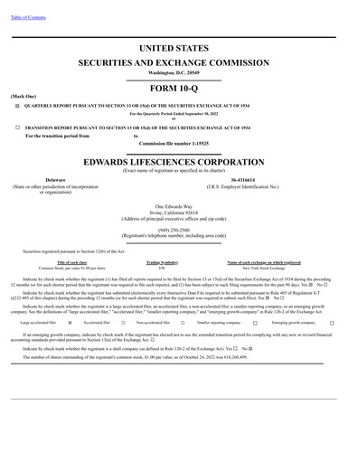 Vorschaubild Edwards Lifesciences Quartalsbericht 2022-q3