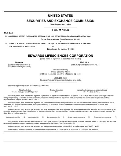 Thumbnail Edwards Lifesciences Quarterly Report 2025-q3
