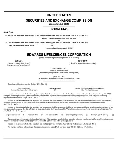 Miniature Edwards Lifesciences Rapport trimestriel 2026-q2