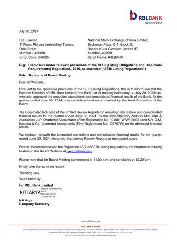 Thumbnail RBL Bank
 Quarterly Report 2024-q1