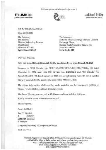 Thumbnail Indian Telephone Industries Financial Statement 2024-2025