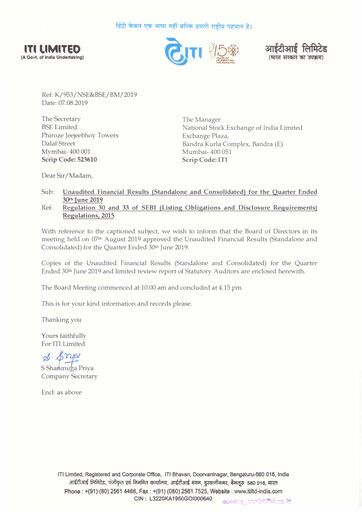 Thumbnail Indian Telephone Industries Quarterly Report 2019-q1