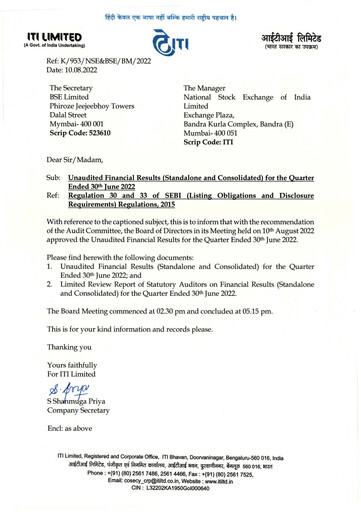 Thumbnail Indian Telephone Industries Quarterly Report 2022-q1