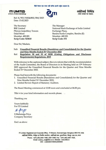 Thumbnail Indian Telephone Industries Quarterly Report 2022-q3