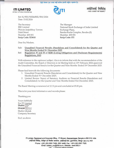 Thumbnail Indian Telephone Industries Quarterly Report 2023-q3